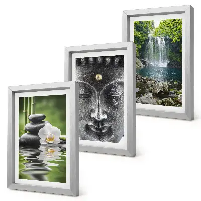 Harmony of nature with stones, water and Buddha framed triptych