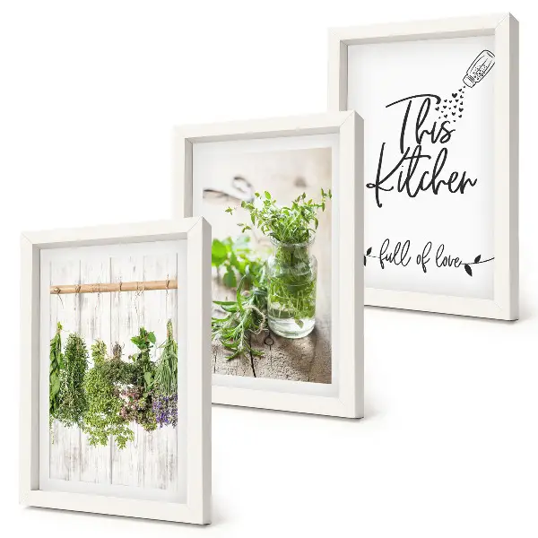 Dried herbs kitchen triptych framed wall art set