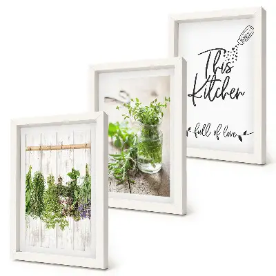Dried herbs kitchen triptych framed wall art set