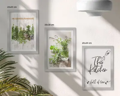 Dried herbs kitchen triptych framed wall art set
