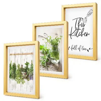 Dried herbs kitchen triptych framed wall art set