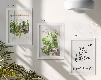 Dried herbs kitchen triptych framed wall art set
