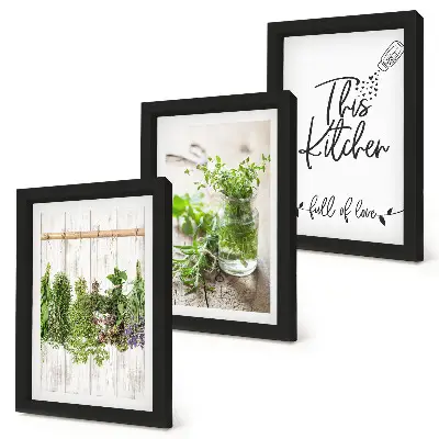 Dried herbs kitchen triptych framed wall art set