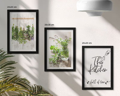 Framed triptych Kitchen motif with the inscription dried herbs