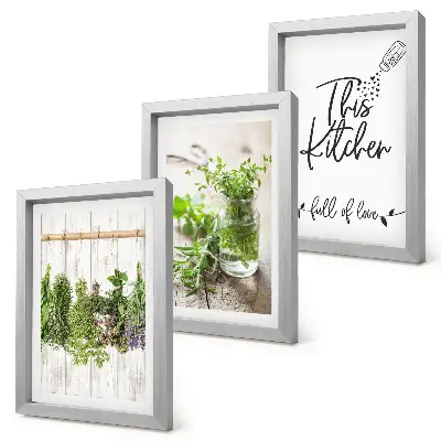 Dried herbs kitchen triptych framed wall art set