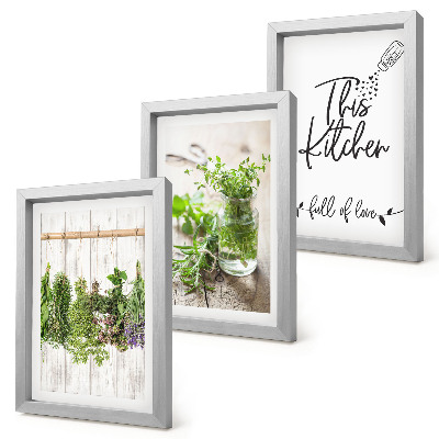 Framed triptych Kitchen motif with the inscription dried herbs