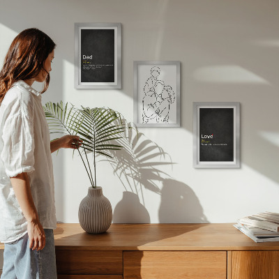 Framed triptych Family line art with definitions of love and fatherhood
