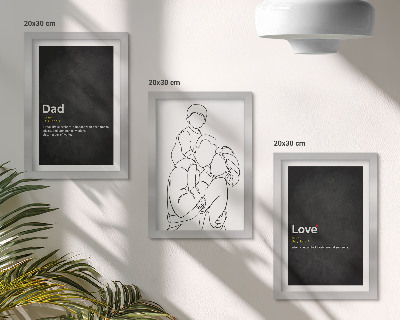 Framed triptych Family line art with definitions of love and fatherhood