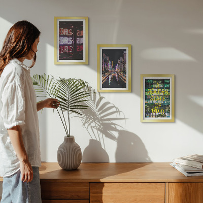 3-piece wall art set Neon signs of the city at night with a view of the river
