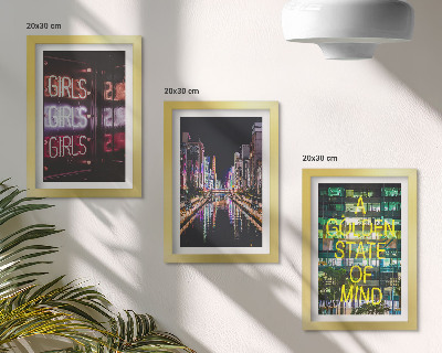 3-piece wall art set Neon signs of the city at night with a view of the river
