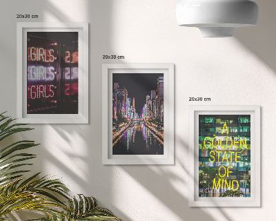 3-piece wall art set Neon signs of the city at night with a view of the river