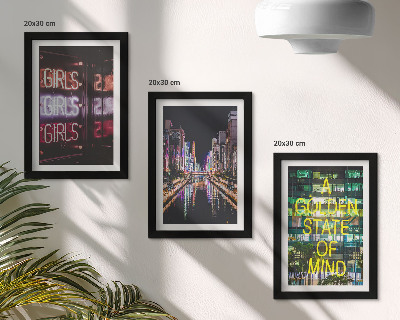3-piece wall art set Neon signs of the city at night with a view of the river