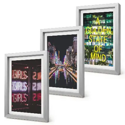 3-piece wall art set neon signs of the city at night with a river view