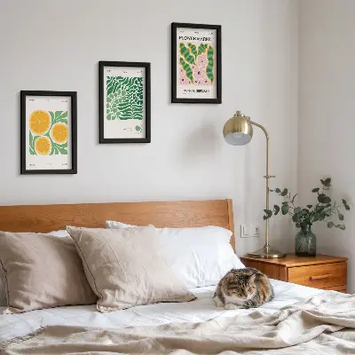 Photo frame wall posters with fruit and plant motifs in pastel colors