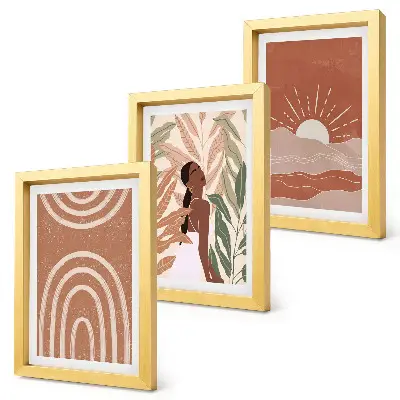 Boho abstract shapes and illustrations wall art set 3-piece set