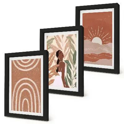 Boho abstract shapes and illustrations wall art set 3-piece set