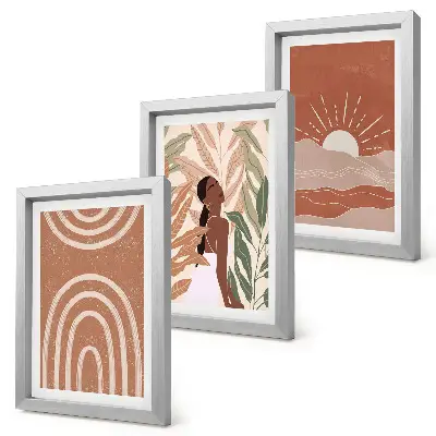 Boho abstract shapes and illustrations wall art set 3-piece set