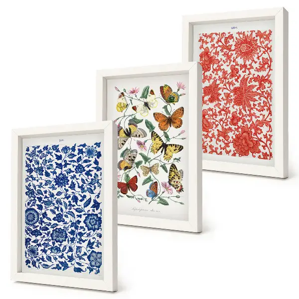 Photo frame wall set with vintage flowers butterflies and ornaments posters