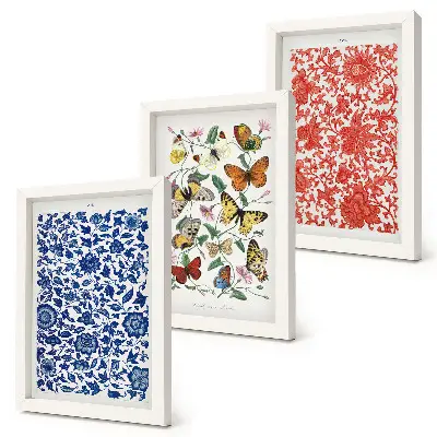 Photo frame wall set with vintage flowers butterflies and ornaments posters