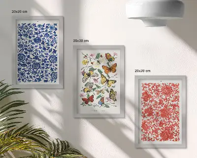 Photo frame wall set with vintage flowers butterflies and ornaments posters