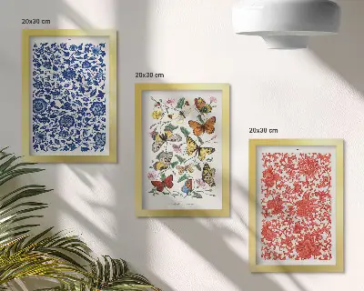 Photo frame wall set with vintage flowers butterflies and ornaments posters