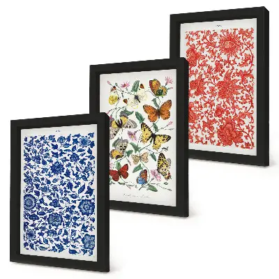 Photo frame wall set with vintage flowers butterflies and ornaments posters