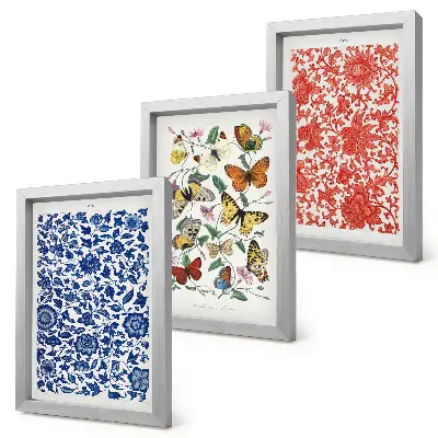Photo frame wall set with vintage flowers butterflies and ornaments posters