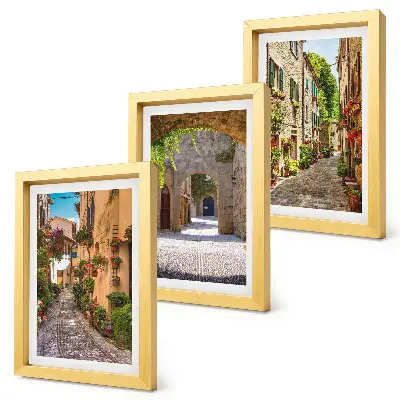 Italian streets with flowers and landscape architecture framed triptych
