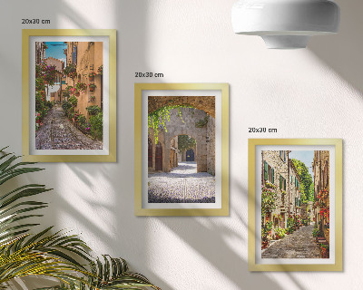 Framed triptych Italian streets with flowers and landscape architecture