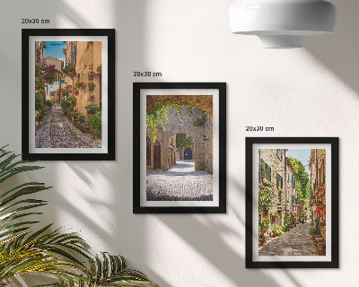 Framed triptych Italian streets with flowers and landscape architecture