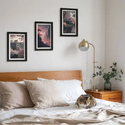 Photo frame wall featuring fantasy Japanese mountain landscape art