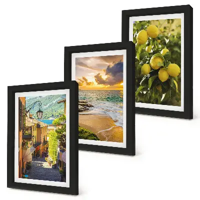 Framed triptych featuring picturesque streets, sea, beach, and citrus trees