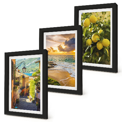 Framed triptych Picturesque streets, sea, beach and citrus trees