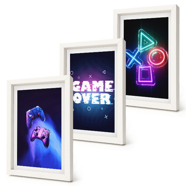 Framed triptych Gamepads with Game Over icons