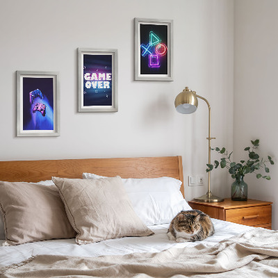 Framed triptych Gamepads with Game Over icons