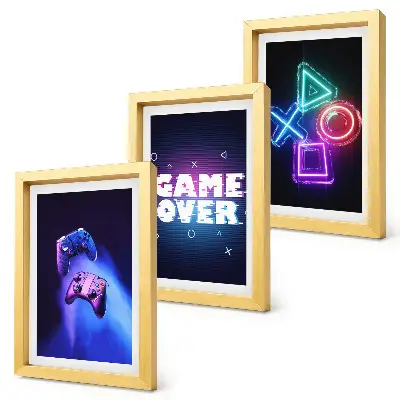 Gamepads with Game Over icons framed triptych