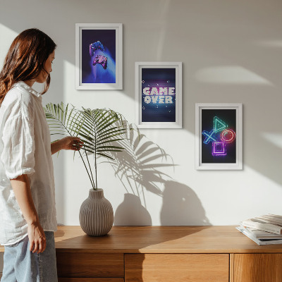 Framed triptych Gamepads with Game Over icons