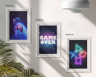 Framed triptych Gamepads with Game Over icons