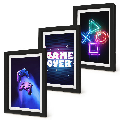 Framed triptych Gamepads with Game Over icons