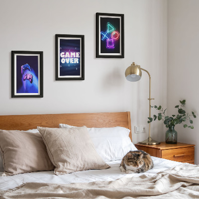 Framed triptych Gamepads with Game Over icons