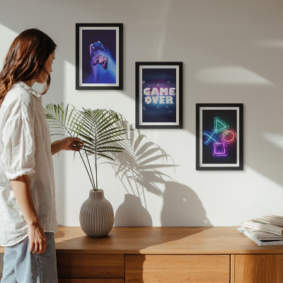 Framed triptych Gamepads with Game Over icons