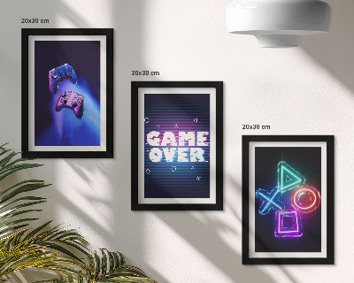 Framed triptych Gamepads with Game Over icons