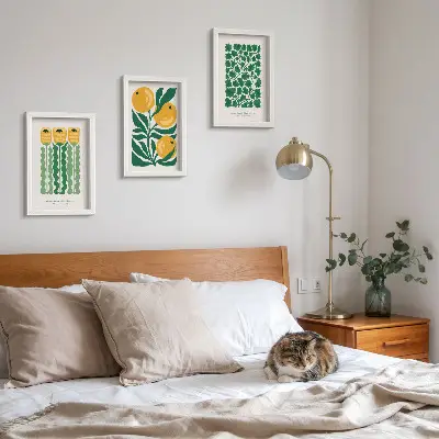 Photo frame wall with botanical flower and leaf posters