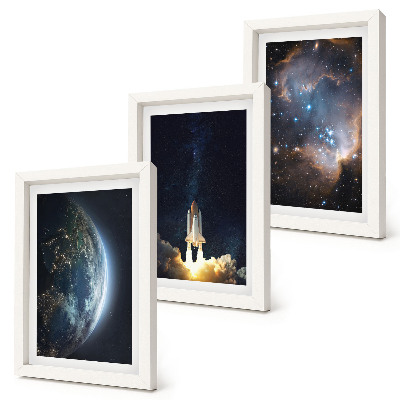 Framed triptych Space Earth rocket galaxy sky stars
