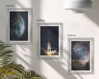 Framed triptych Space Earth rocket galaxy sky stars