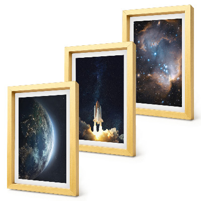 Framed triptych Space Earth rocket galaxy sky stars