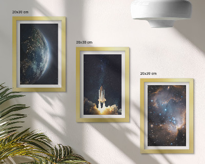 Framed triptych Space Earth rocket galaxy sky stars