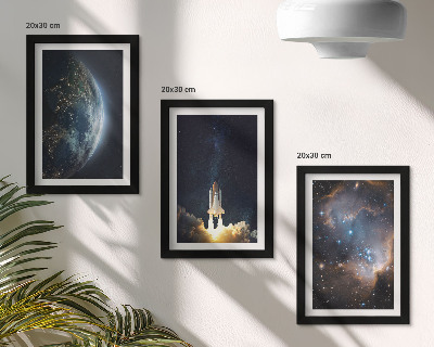Framed triptych Space Earth rocket galaxy sky stars