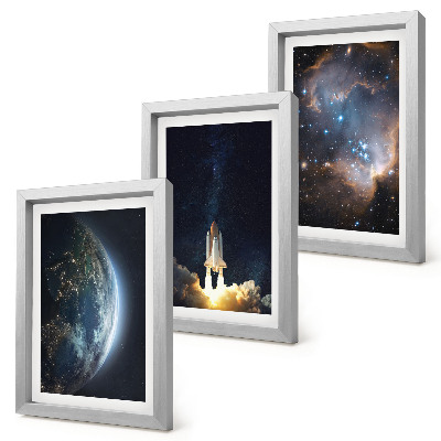 Framed triptych Space Earth rocket galaxy sky stars