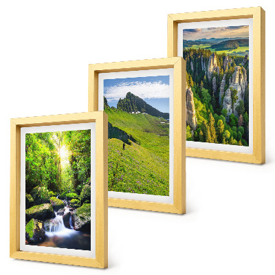 3-piece wall art set Green mountain landscapes with a waterfall and forest